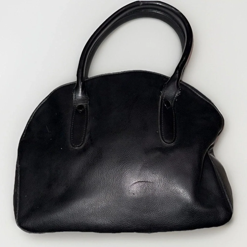 Vintage Liz Claiborne Black Leather Satchel Purse Bag 90s Top Handle Handbag EUC
